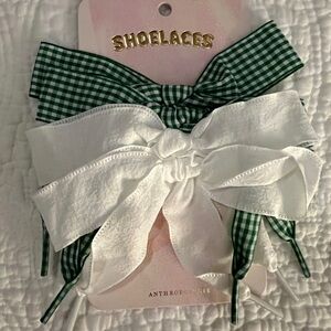 Anthropologie Green and White Gingham and White Bow Shoelaces